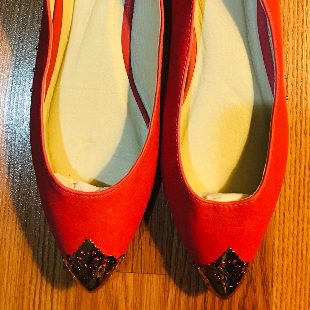 Mark. Red/Coral Gold Toe Cap/Studded Flats Shoes